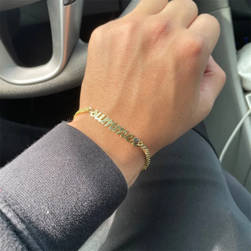 

Cuban Chain Custom Name Bracelet For Women Men Personalized Handmade Stainless Steel Letter Bracelet Jewelry Gift