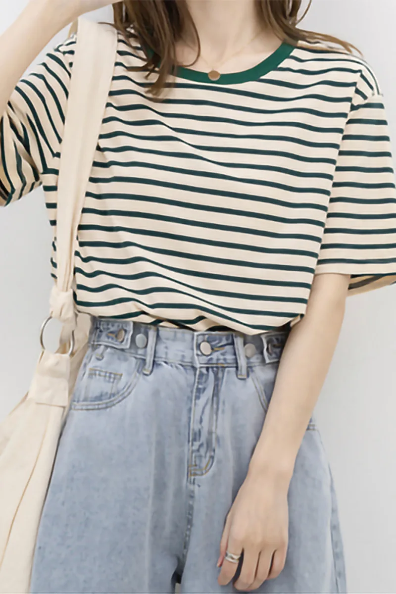 Title 6, T-shirt da donna versatile in cotone puro a rig...