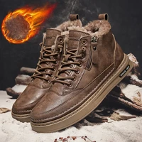 Leather Men's Boots 2024 Winter Platform Warm Fur Ankle Short Lace Up Fashion Novelty Concise Casual Work Shoes Botas 2023