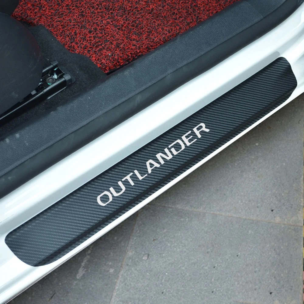 

For Mitsubishi OUTLANDER Carbon Fiber Vinyl Sticker Car Door Sill Protector Scuff Plate Car Accessories