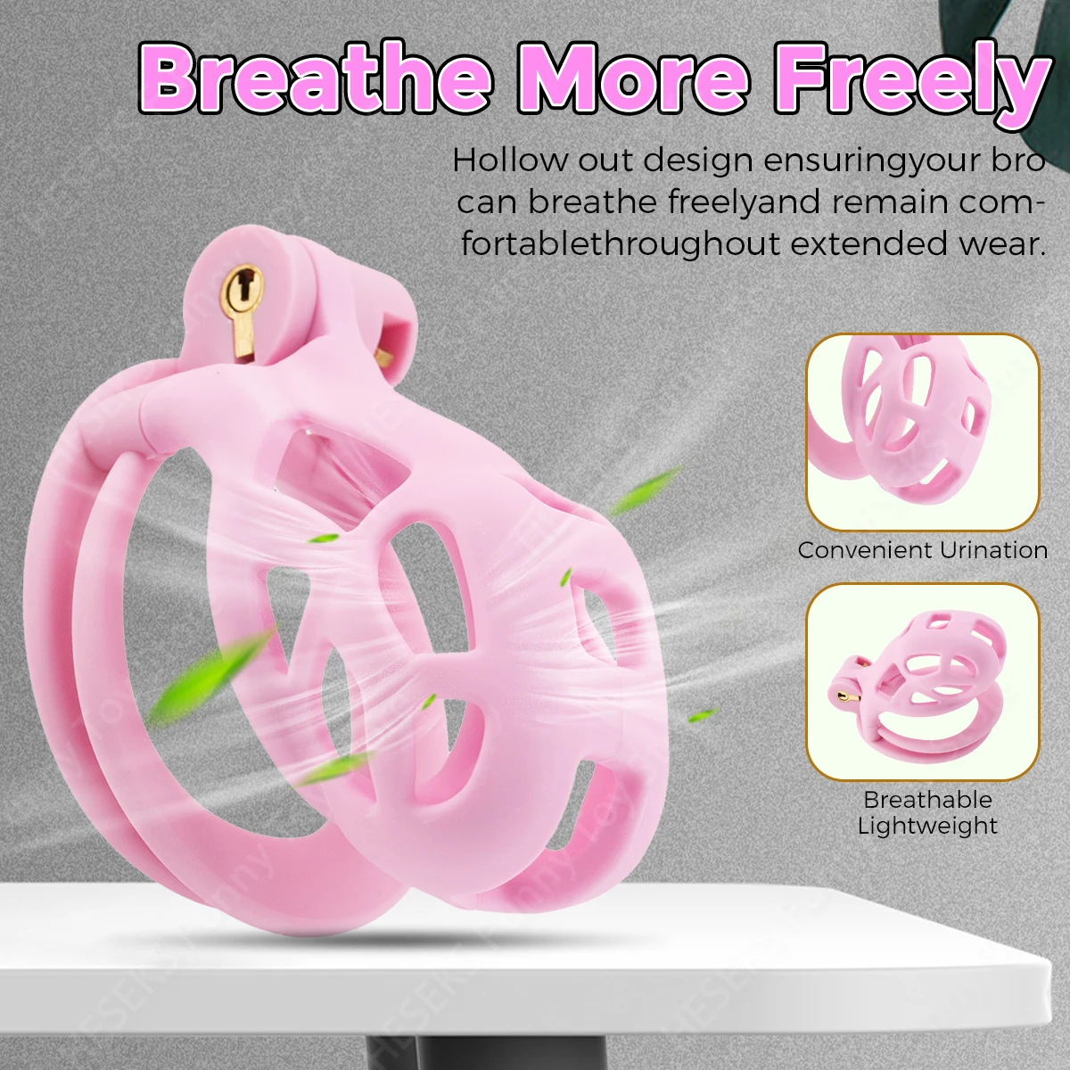 Penis Chastity Cage Chastity Lock Sex Toy Chastity Cage Accessory Penis Cock Ring HESEKS Pink Male Chastity Device Kit With 4 Size Penis Rings Cock Penis Cage Resin CB Lock BDSM Bondage Sex Toy for Men Gay