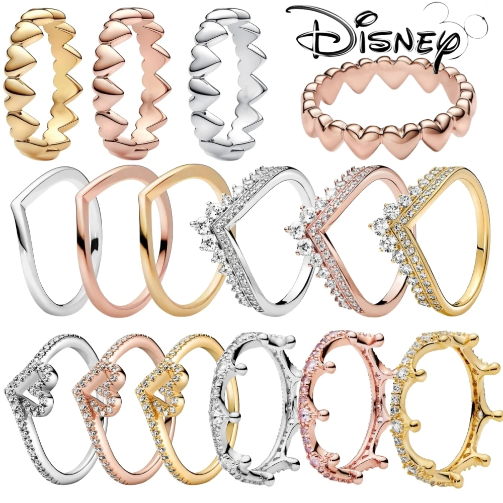Disney Row Of Hearts Ring Fashion Sparkling Women Fit Original Pandora Compatible Fine Jewelry Gift with fashion rings fashion ring finger rings