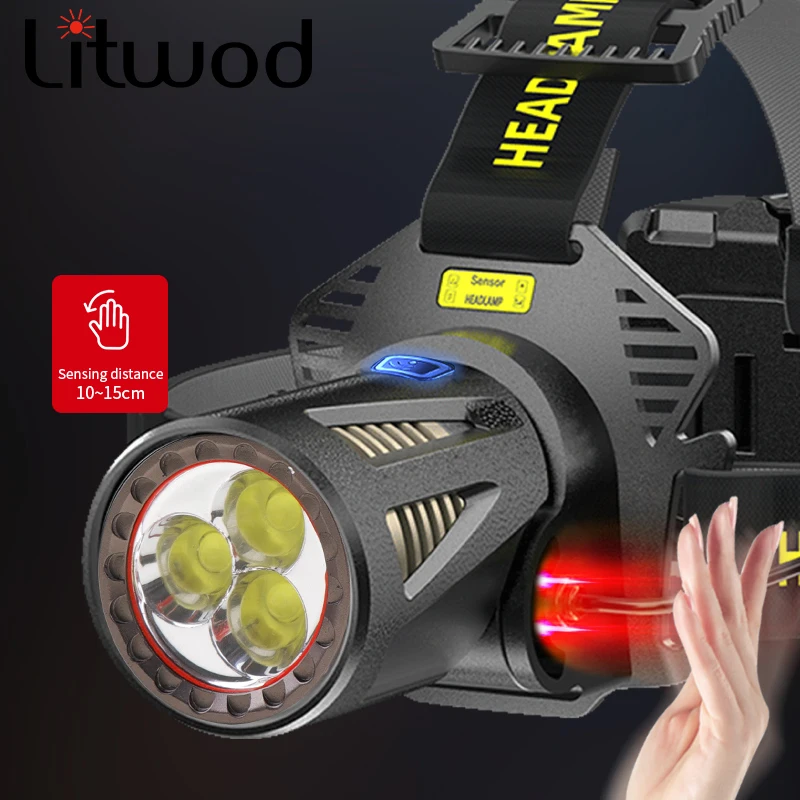 

LED Headlamp High Quality Sensor High-end XHP360 Headlight Aluminum Alloy Head Rechargeable Torch Fishing Flashlight Lights Lamp