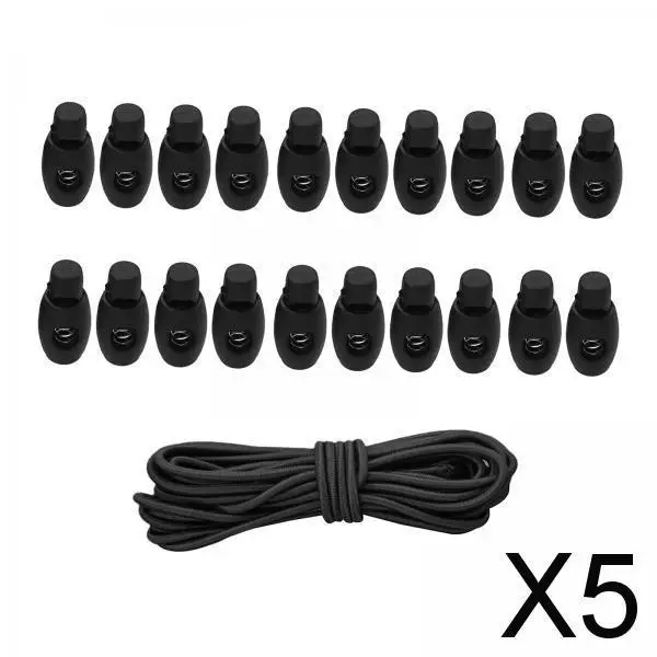 

5X 20pcs Plastic Cord Locks End Spring Loaded Slider + 3m Bungee Cord