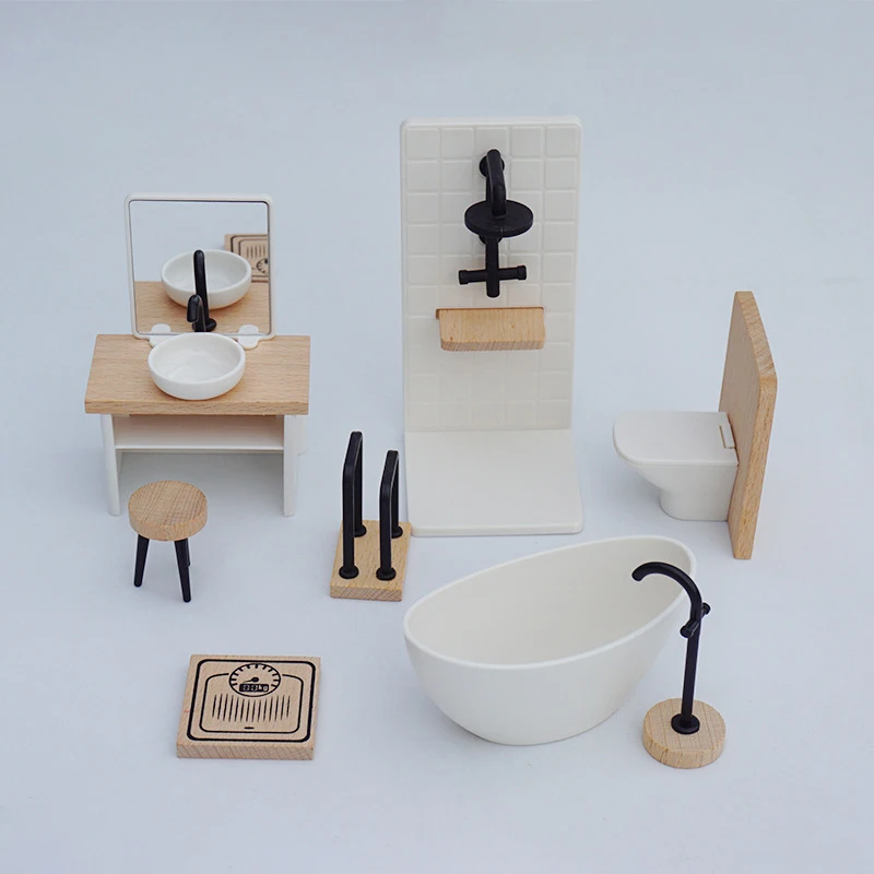 1/12 Dollhouse Simulation Washbasin Tub Toilet Model Dollhouse Bathroom Decor Dolls House Miniature Furniture Accessories 5