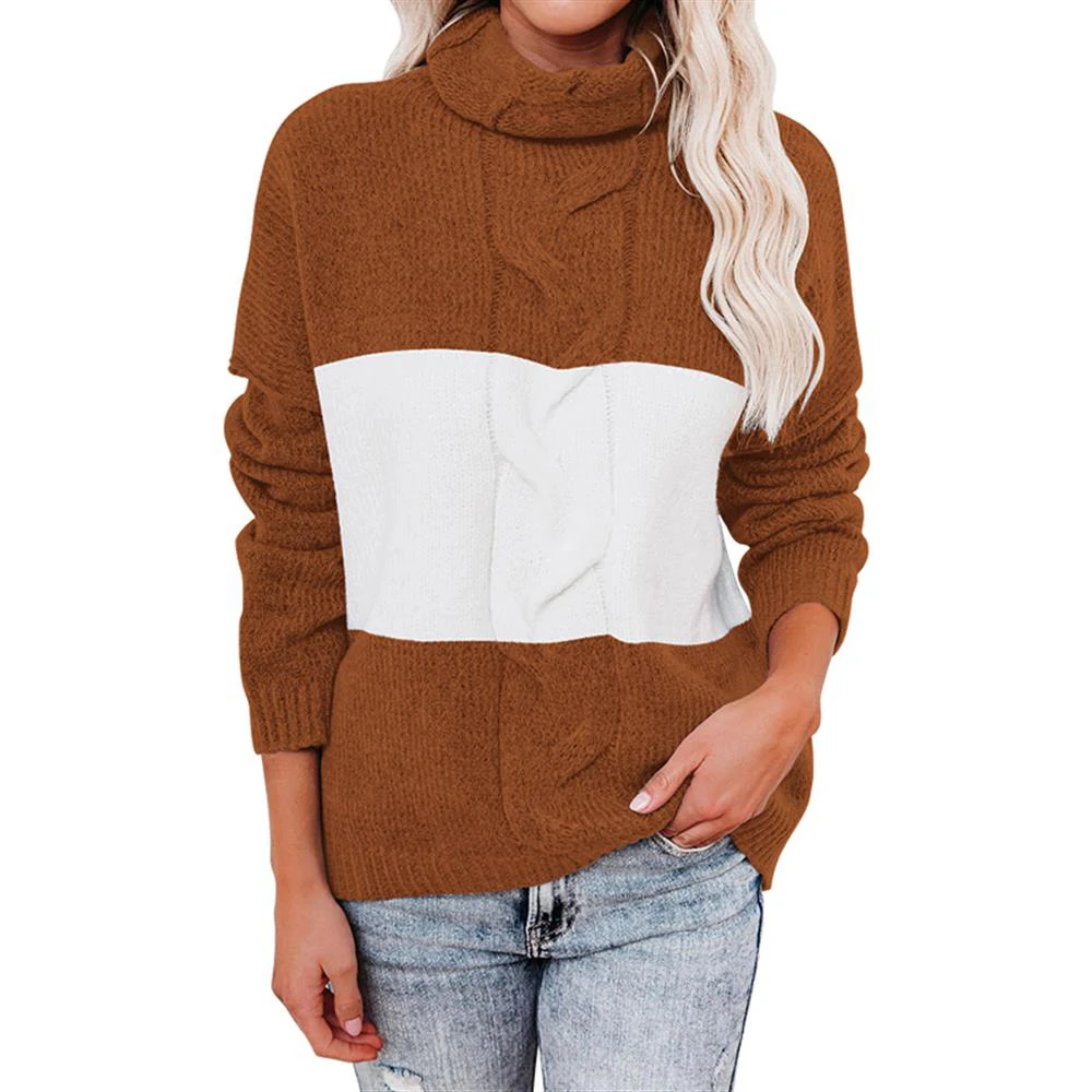 ladies cardigans 2022 Patchwork Color Sweater Women's Turtleneck Sweater Women's Long Sleeve Pullover Stripe Winter white sweater