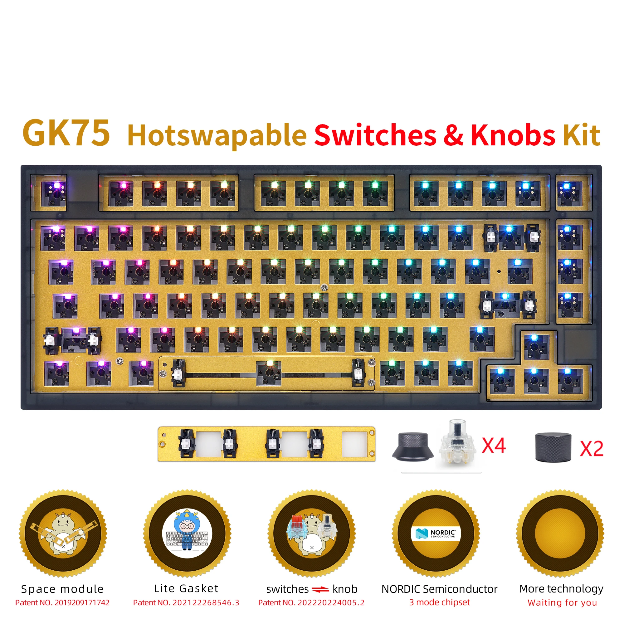 

【Free Glacier Switch】Skyloong GK75 Triple-Mode RGB Plastic Case Mechanical Keyboard Hot Swappable Macro 2.4G 4 Knobs Gasket