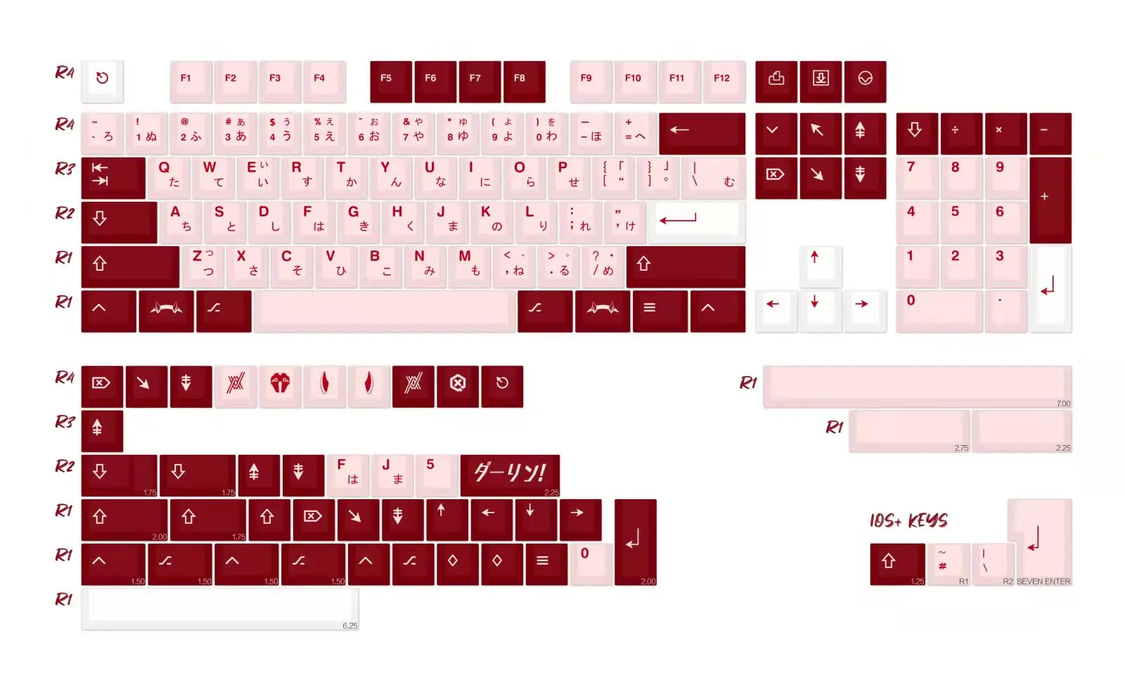 Chaves Conjunto Pbt Lados Tintura Subbed Chave Tampões Gmk Darling Keycap Cereja Perfil Japonês Keycaps com Iso Entrar 7u Barra de Espaço 152