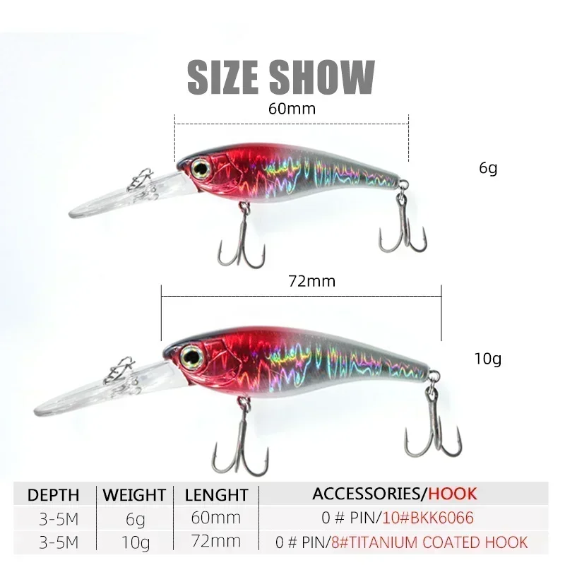 Suspending Minnow 60SP 70SP Crankbaits Fishing Lure Long Casting Pike Jerkbait Strong Treble Hooks Hard Baits