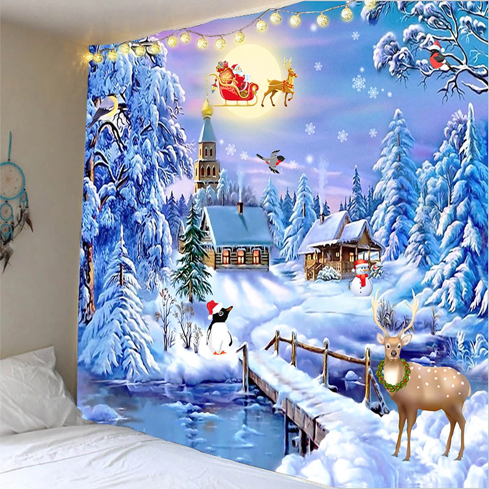 Home Decoration Christmas Tapestry Santa Claus Gift Fireplace Tapestry Wall Decor Background Cloth Living Room Room Decoration tapestry decorations