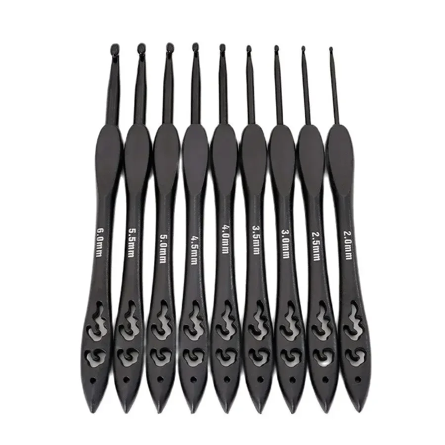 Crochet Kit Knitting Supplies Knitting Material Knitting Craft Supplies Knitting Tools OPP Bag Packing Black Plastic Handle Alumina Crochet Set A Set of 9 Pieces 2.0-6.0mm