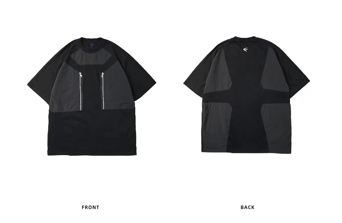 Pupil travel 23ss  Heavyweight zipper panel pure cotton short sleeved T-shirt vibe style techwear aesthetic