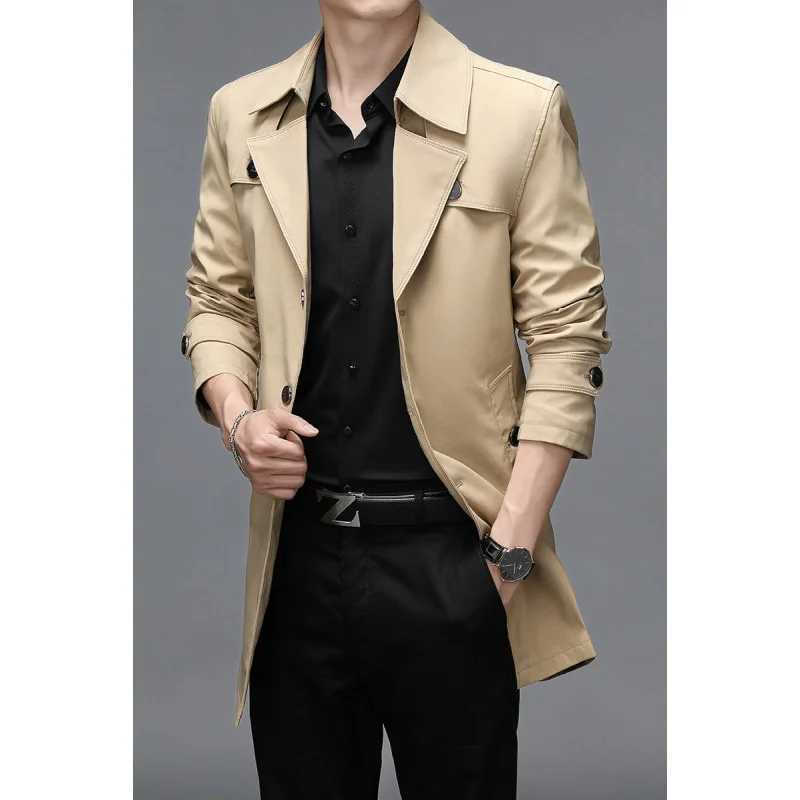Trench coat Men Business Casual Single Breasted Long Jacket 6XL 7XL