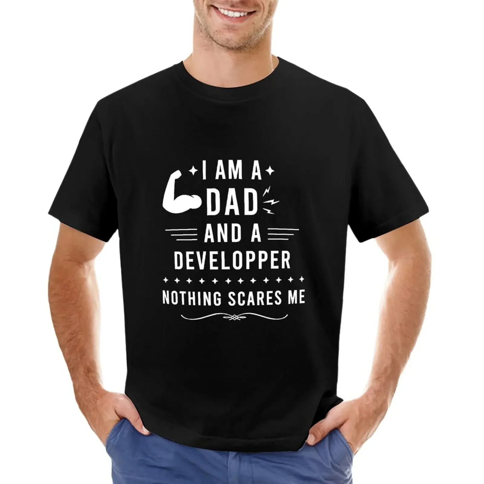 

I Am a Dad and a Developper Nothing Scares Me, Developper Dad Gift T-Shirt vintage summer clothes designer t shirt men