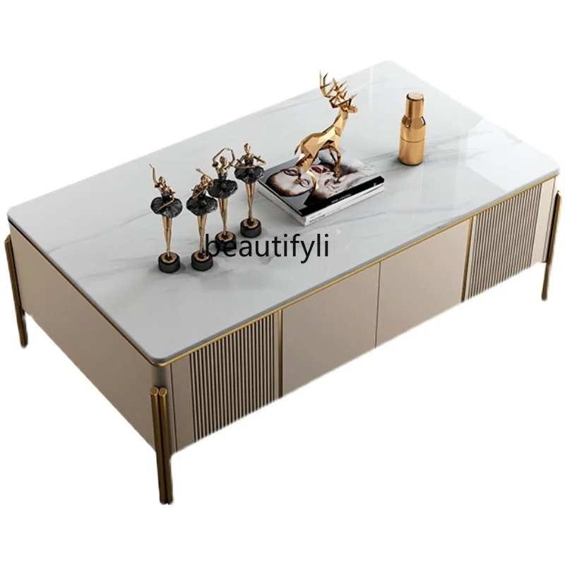 

Italian Light Luxury Coffee Table TV Cabinet Combination Simple Modern Living Room Home Tea Table Small Apartment Marble