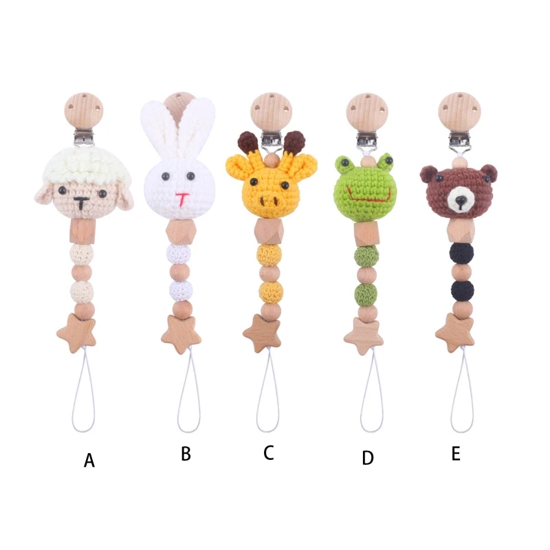 

Carttoon Animal Baby Pacifier Chain Clip Crochet Beads Nipple Holder Teething Soother Molar Wooden Beech Clip