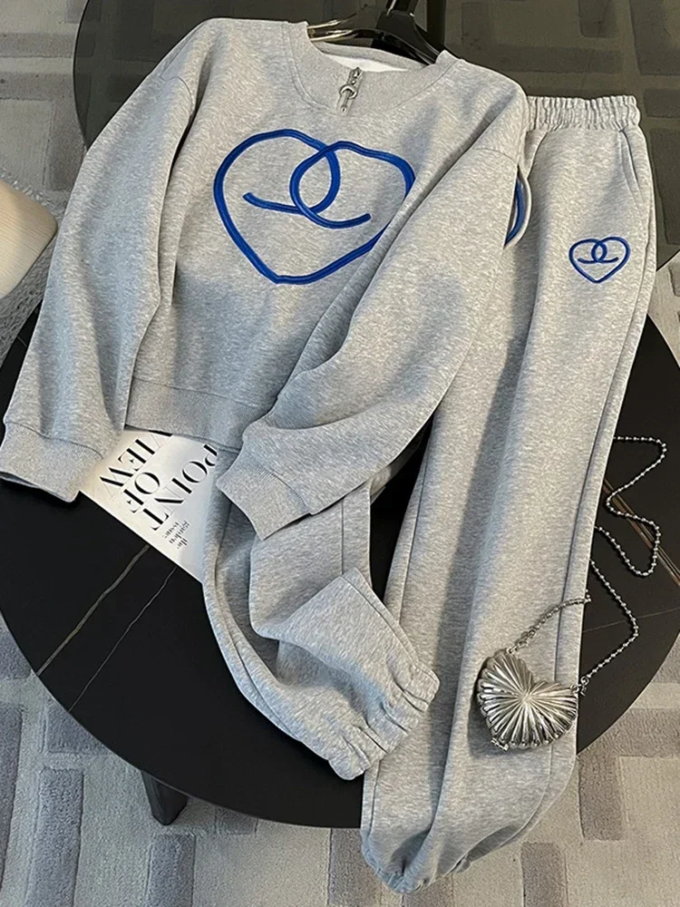 

Y2K Clothing Women's Autumn Suit Casual Loose Sweatshirt and Pencil Pants Two Piece Set Cotton Print Female Outfits