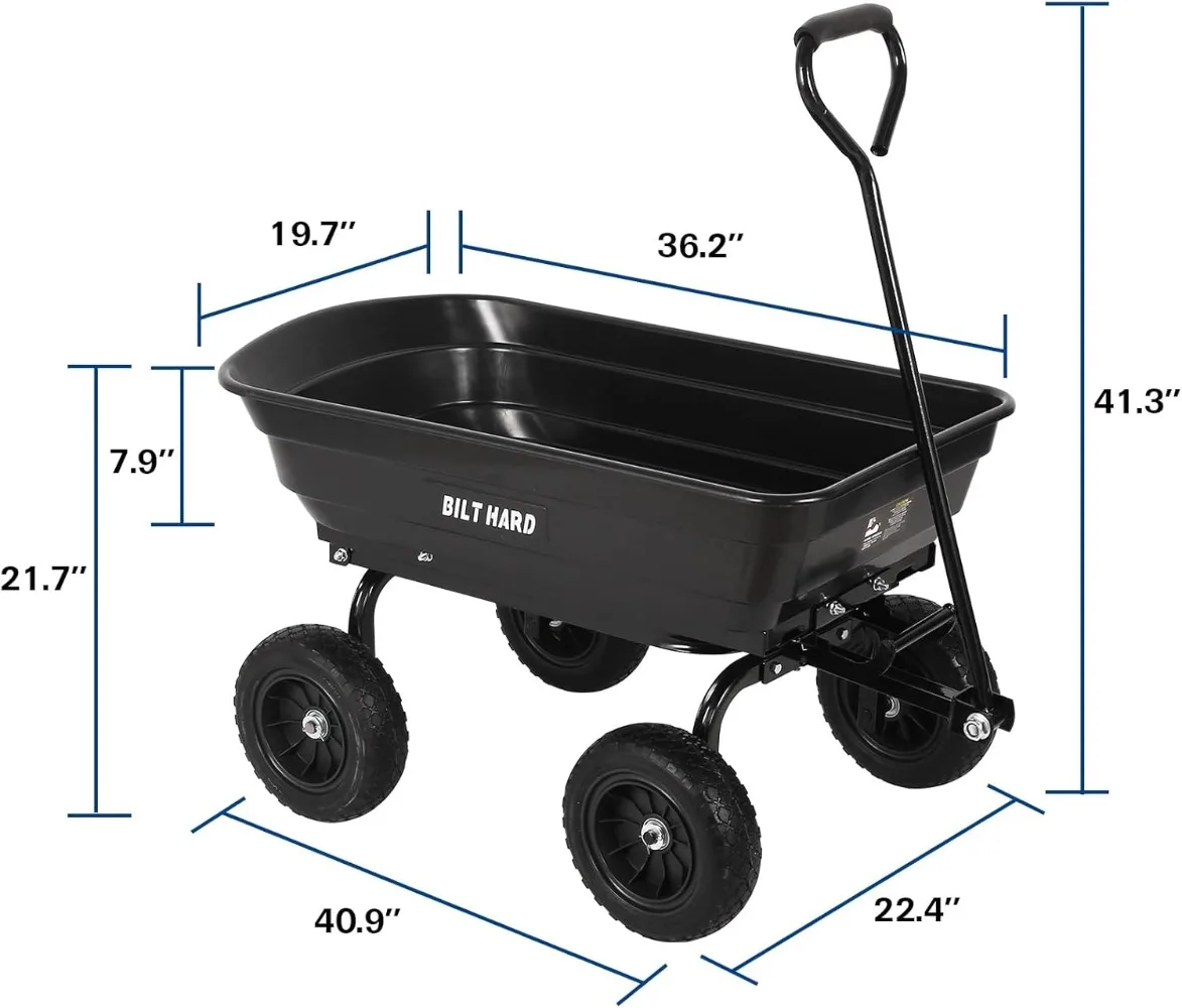 4 Cu.Ft. 10" No-Flat Tires Poly Yard Dump Cart with 180° Rotating Handle, 600 lbs Capacity Heavy Duty Garden Carts and Wagons 5