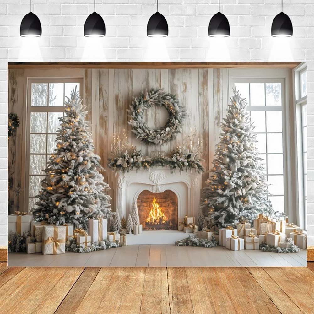 크리스마스 트리 파티 배경 벽난로 창 겨울 양말 선물, 가족 초상화 사진 배경 장식, 사진 스튜디오