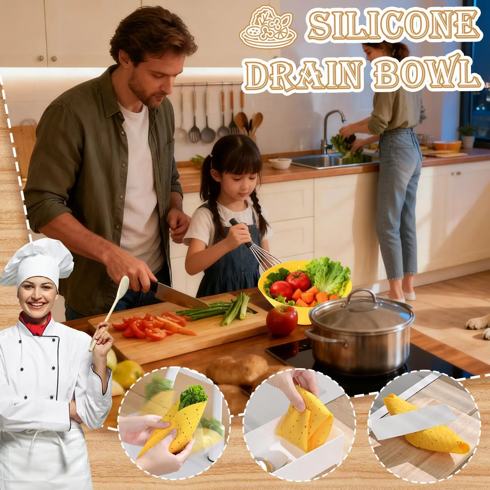 Vegetable Washing Basket Silicone Foldable Kitchen Gadgets Vegetable Wash Basket Fruit Cleaner Bowl For Salad Pasta Noodle Food