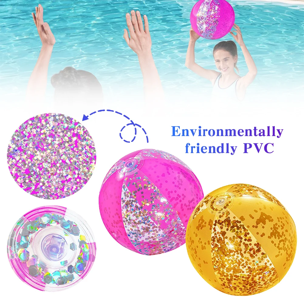 41cm Inflatable Beach Ball Toy PVC Water Play Sequin Ball Transparent Beach Toy for Summer Party Water Park