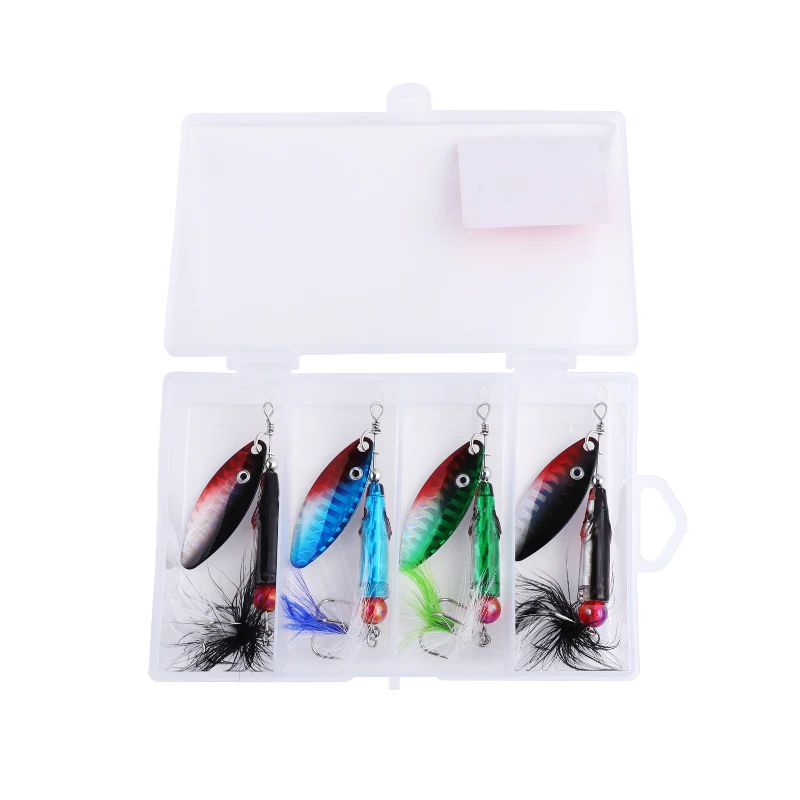 

TAIGEK Metal Sequin Spinner Bait 4pcs/Box Fishing Lure Spoon Bait Fishing Tackle Bass Trout Salmon Hard Metal Spinner Baits Kit