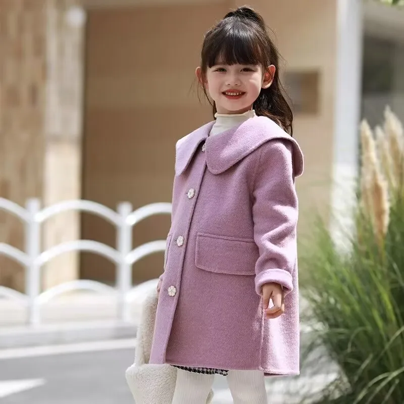 

Girls Woolen Coat Overcoat Jacket Windbreak 2023 New Arrive Warm Plus Thicken Winter Cotton Tracksuit Sport Children's Clothing