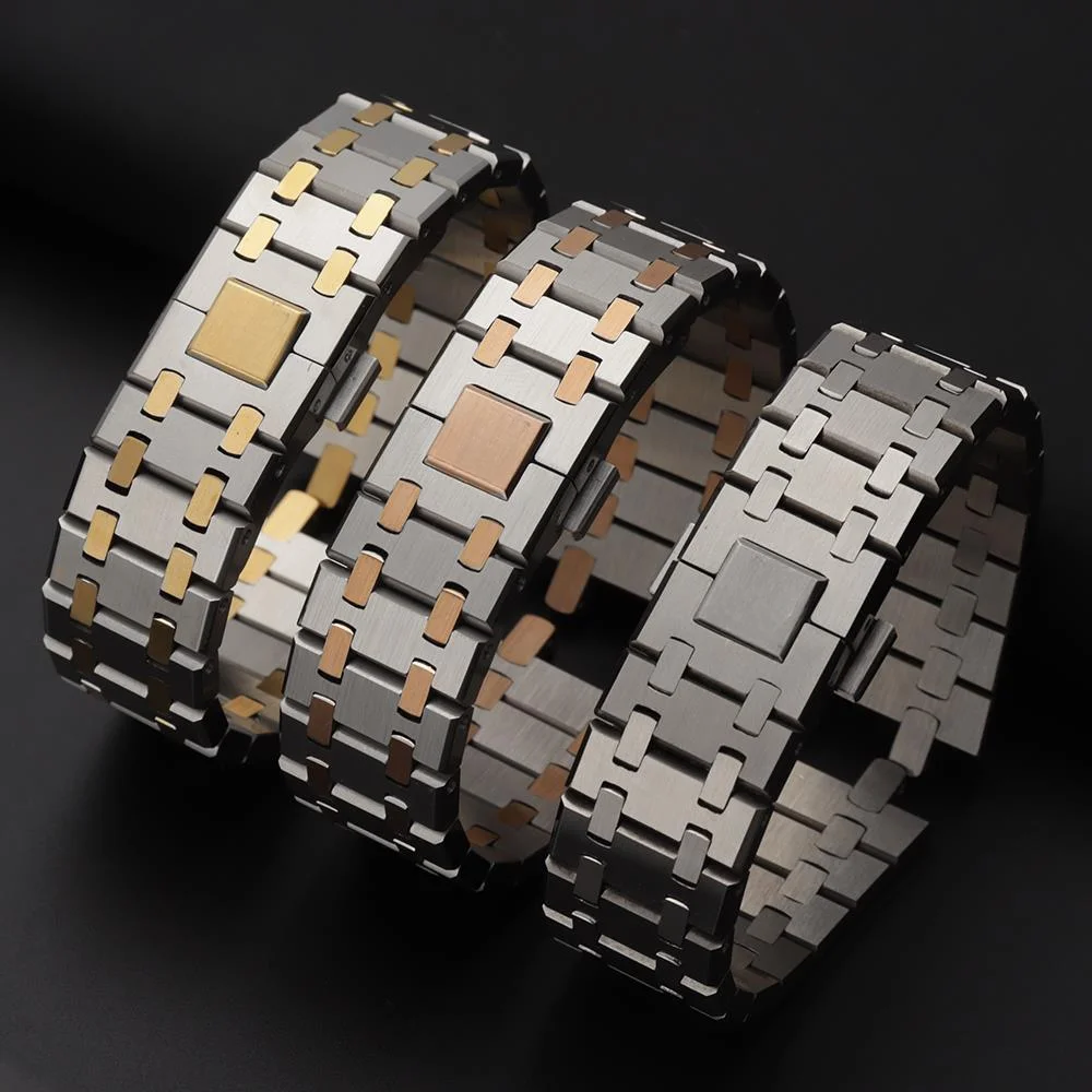 

21mm 26mm Watches Accessories 316L Stainless Steel Bracelet for AP 15400 Audemars Piguet Royal Oak Strap Men Silver Watch Band