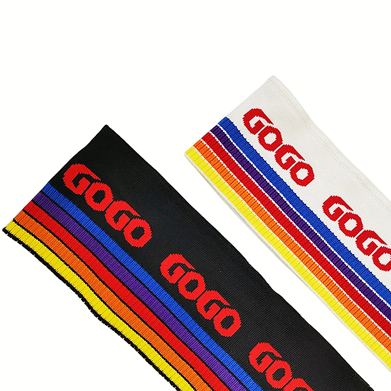 Фото JIETAI-Rainbow Stripe Двусторонняя жаккардовая швейная ребристая ткань с буквами, вязаное пальто своими руками, аксессуары для ткани, воротник №2