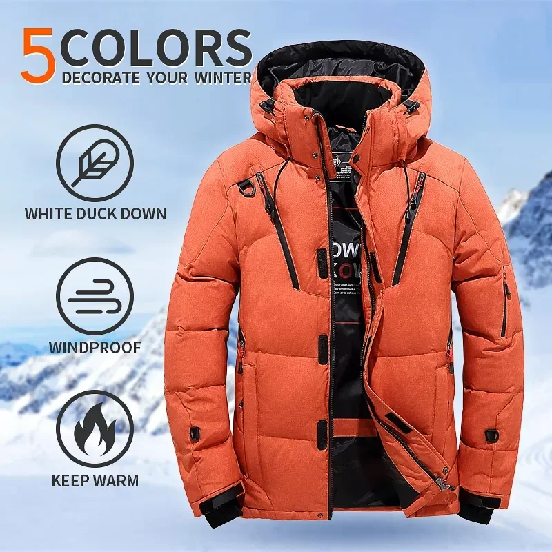 

Men's Duck Outdoor Jacket Warm Hooded Thick Puffer Windbreak Coat Male Casual High Quality Overcoat Thermal Winter Parka 2023