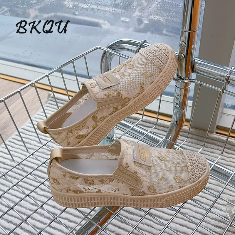 BKQU Thick Sole Fisherman Women 2024 Summer New Breathable Lace Small Fragrance Single A Comfortable Slip-on Shoes