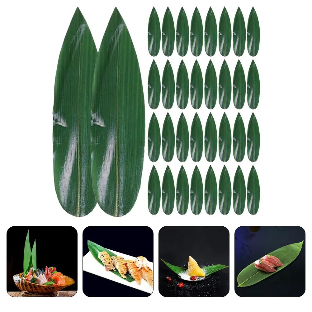 

100pcs Sushi Bamboo Leaf Sushi Dish Decor Bamboo Leaves Sashimi Leaves Decor Mats Japanese Restaurant Cuisine Ornaments Supplies
