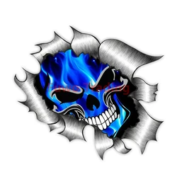 Fuwo Trading – autocollants décoratifs pour moto, étiquette crâne et flammes bleues électriques, accessoires créatifs en PVC imperméables 