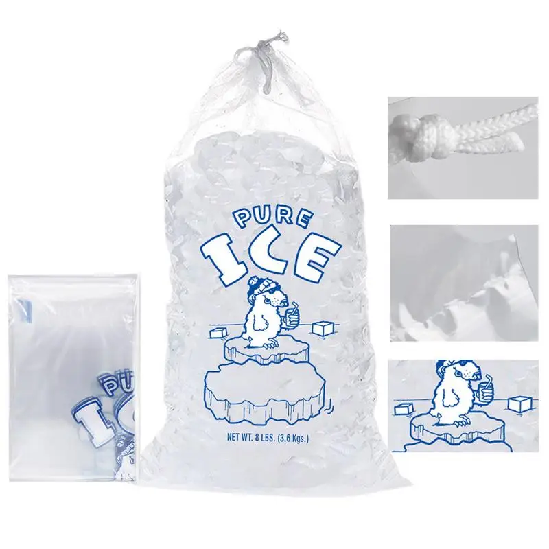 10Pcs Ice Bags with Drawstring Disposable Recyclable Freezer Pouch Heavy-Duty Thickened Ice Making Storage Bags for Freezers