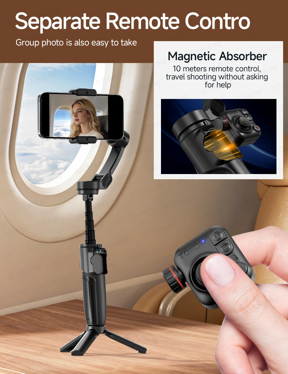 3-osiowy ręczny stabilizator gimbala z funkcją śledzenia twarzy AI, wbudowany teleskopowy pręt, smartfon, iPhone, Android, antywstrząsowy_voghion.com