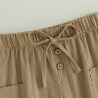 Summer Autumn Baby Pants Toddler Boys Girls Casual Sports Pants Bottom Solid Drawstring Button Children Trousers with Pockets 4