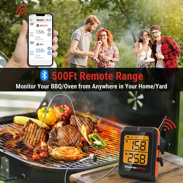 1pc, Wireless Meat Thermometer For Grilling And Smoking, 500FT Grill  Thermometer For Outside Grill With 4 Meat Probes, BBQ Thermometer For  Smoker Oven