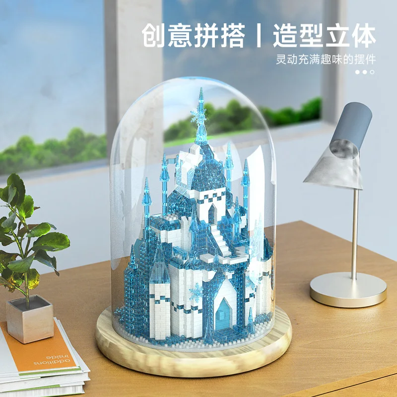 

City Creativity Princess Girl Fantasy Ice Crystal Castle Desktop Ornament Micro Building Blocks Bricks Toys Christmas Gifts