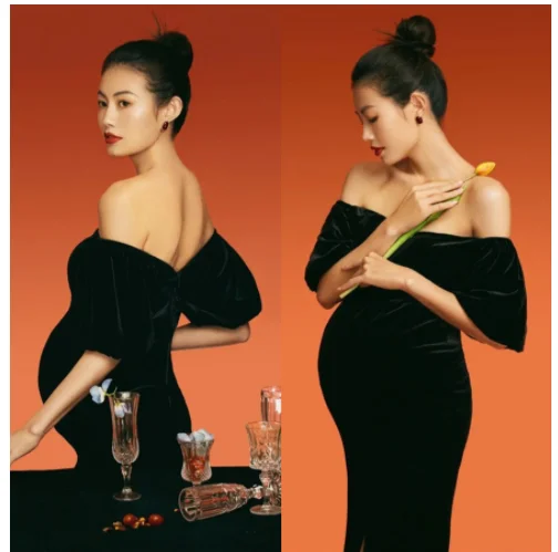 

Classic Maternity Dresses Photography Props Sexy Split Side Red Green Blue For Pregnant Women Long Pregnancy Dress Photo Shoots