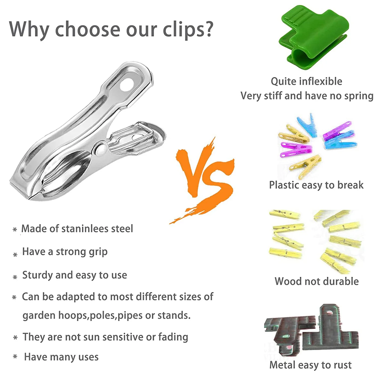 

60 шт. садовые зажимы, зажимы для теплиц из нержавеющей стали для сетки, садовых обручей или тепличных обручей