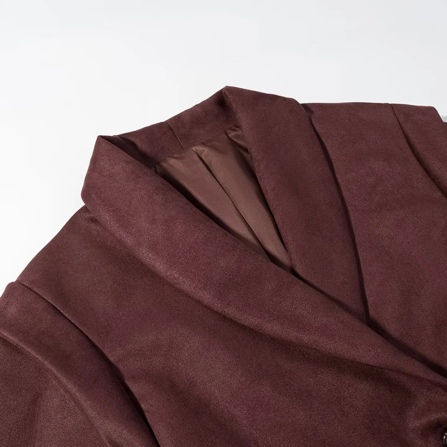 Women Maillard Style Shawl Collar Faux Suede Blazer Jacket Wide Shoulder One Button Elastic Back Slim Waist Autumn Winter Coat