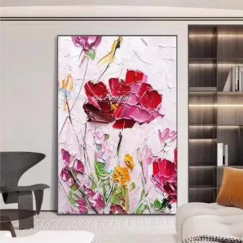 Handmade Colorful Palette Knife Flower Oil Painting For Living Room