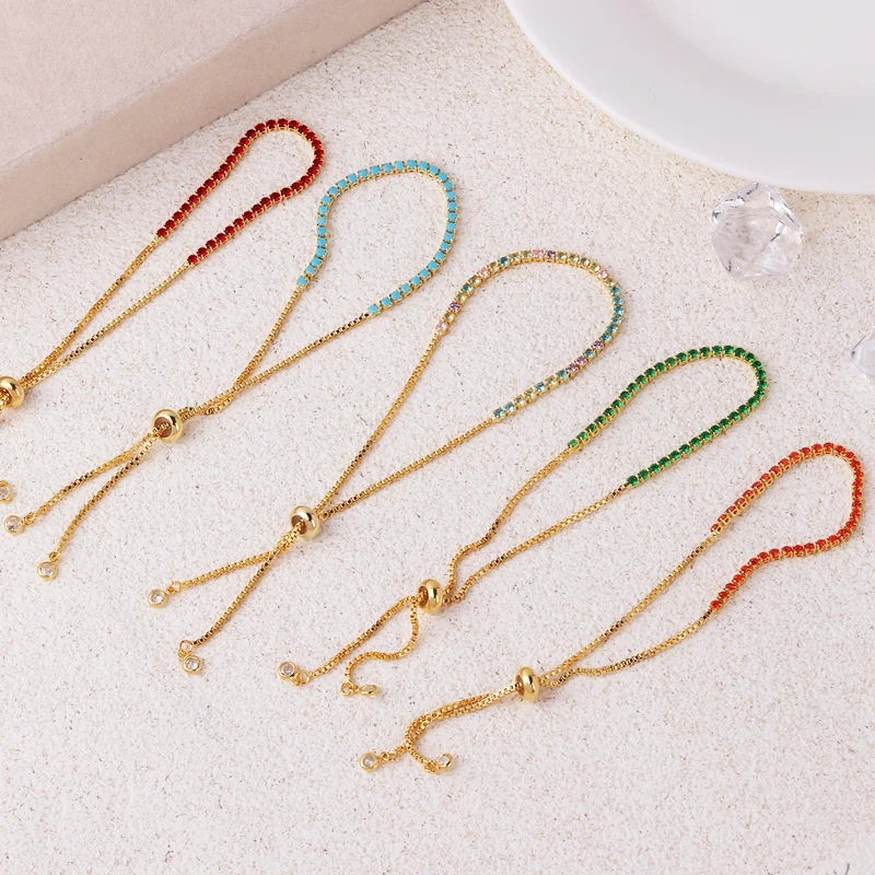 Adjustable Crystal Tennis Bracelets for Women Men Colorful Zircon Folding Buckle Chain Bangle Hand Party Sexy Fashion Jewelry