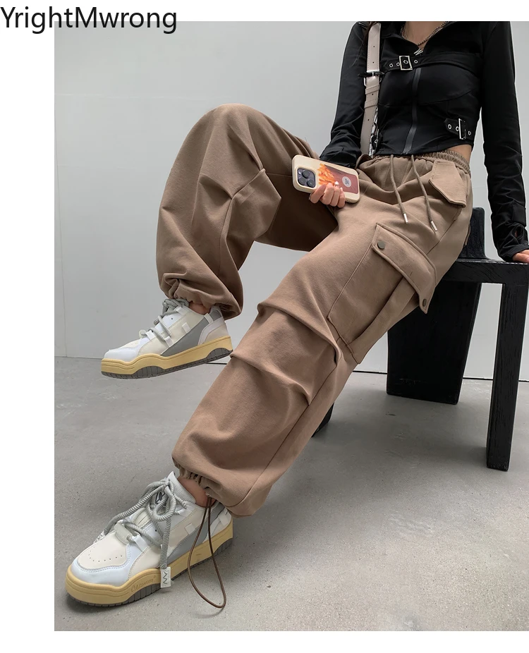 

Y2k Jogger Sweatpants Flap Pocket Sport Loose Cargo Pants Winter Casual Elastic Waist Women's Trouser Drawstring Tracksuit