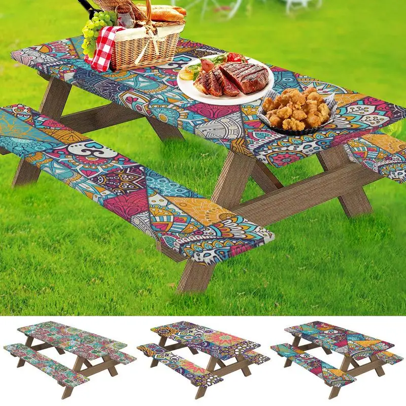 

3pcs Tablecloth Cover Waterproof Polyester Elastic Tablecloth Fits Table Protector Picnic Outdoor Party Wedding Table Cloth Set