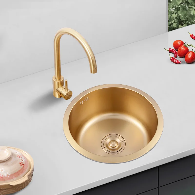 Brushed gold kitchen basin round single bowl stainless steel kitchen sink  gold sink above counter or undermount