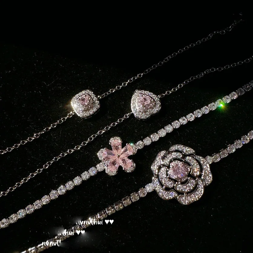 2023 Donne Damasco Rosa Gemma Braccialetto Padparadscha Placcato Oro 18 Carati Crema Rosa Fiore Zircone Braccialetto