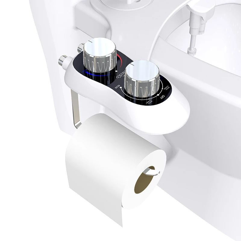 

YCRAYS Bidet Toilet Seat Attachment With Paper Holder Non-Electric Dual Nozzle Wash Hot Cold Mixer Water Sprayer For Bathroom