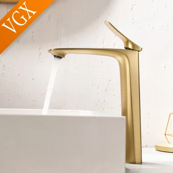 VGX Luxury Gold ก๊อกน้ําห้องน้ําสูงอ่างล้างหน้าสูงก๊อกน้ําอ่างล้างจาน Gourmet อ่างล้างหน้า Tapware ร้อนน้ําเย็นแตะทองเหลือง Chrome 1