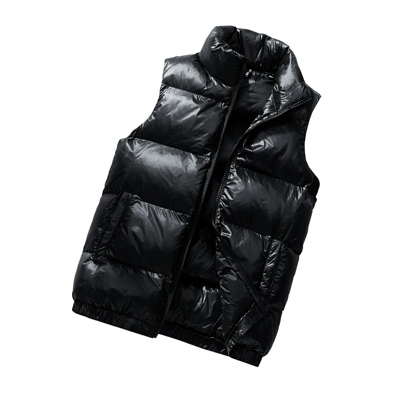 Vest Winter Hooded Glossy Cotton Vest Casual Waistcoat Men's Sleeveless Jacket Warm Overcoats Zipper Solid Color Mens Warm Vests 5